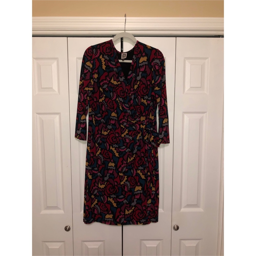 ANNE KLEIN | Abstract Colorful Faux Wrap Midi Dress | Size XL